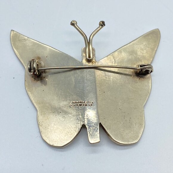 Vtg Sterling Silver Abalone Butterfly Brooch Signed Alpacha Shell Inlay Mexico - Picture 6 of 12